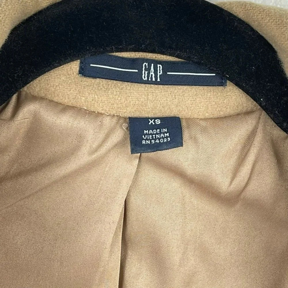 GAP Coat Women's Sz XS Duffle Toggle Collared Pocket Strap Lined Wool Brown Tan - Picture 10 of 11